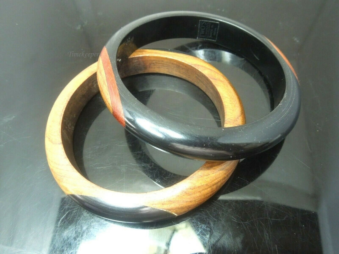 q484 2 Indian Wood Bangles iVR Mosaic Inlay Size 2.8 Inches