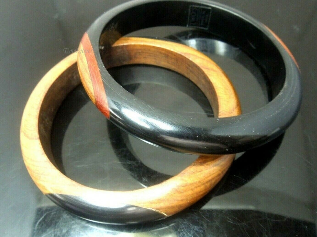 q484 2 Indian Wood Bangles iVR Mosaic Inlay Size 2.8 Inches