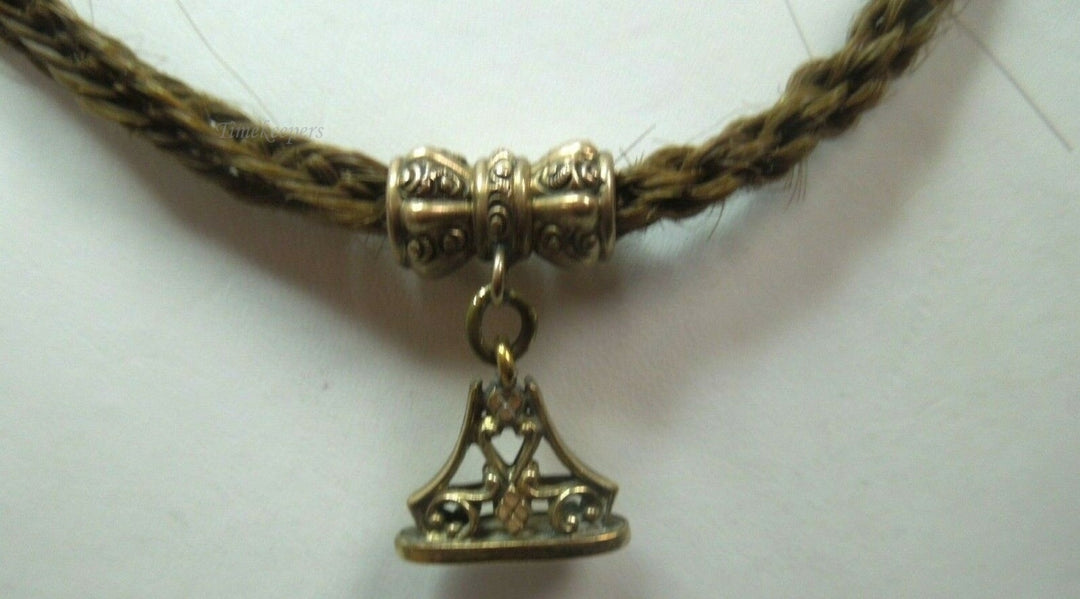 c591 Handsome Victorian Era Woven Hair Vest Chain with Gold Filled Pendant