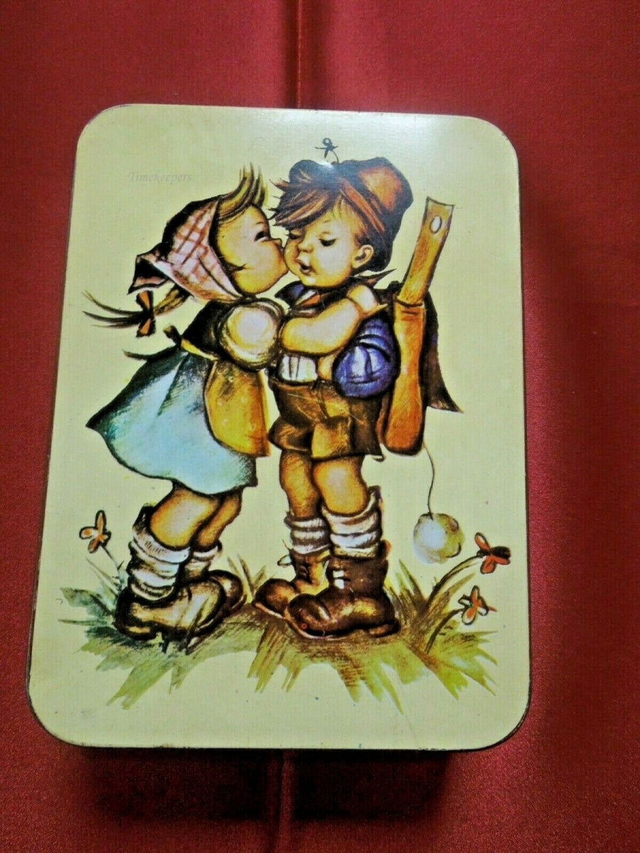 q784 Vintage Made In Hong Kong Giftco Inc. Small Square Hummel Tin Kitschy Decor