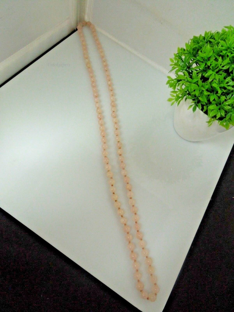 r596 Genuine Rose Quartz 8mm Beads 32" Necklace Vintage