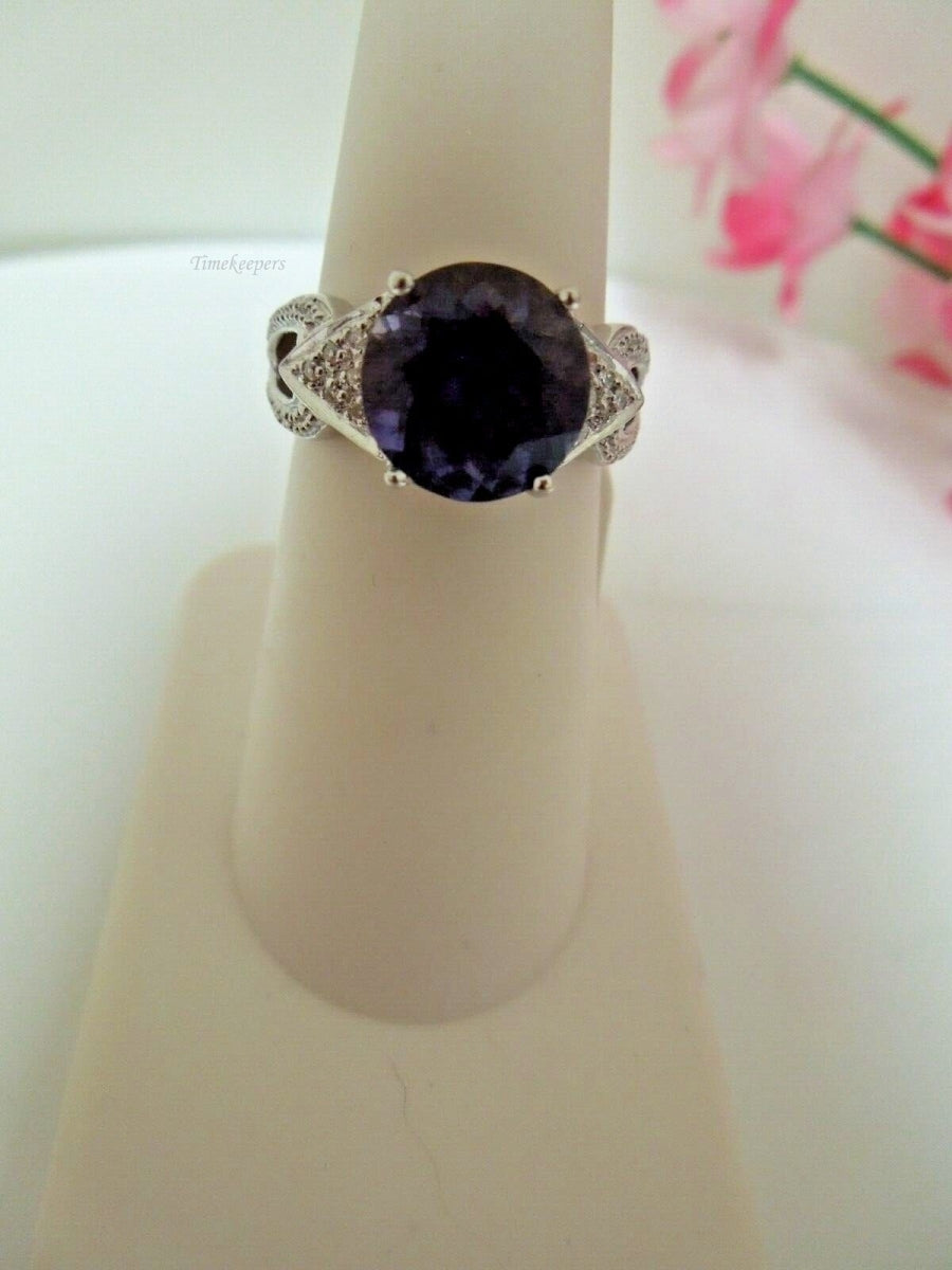 r936 14kt White Gold Diamond .025 cts Purple Stone Ring Size 6.25(USA) Signed 5g