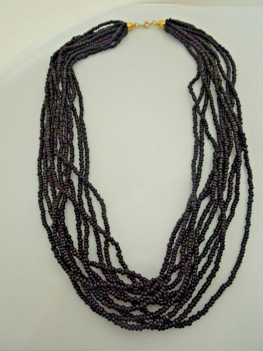 s065 Multi Strand Necklace Seed Bead Black 24"