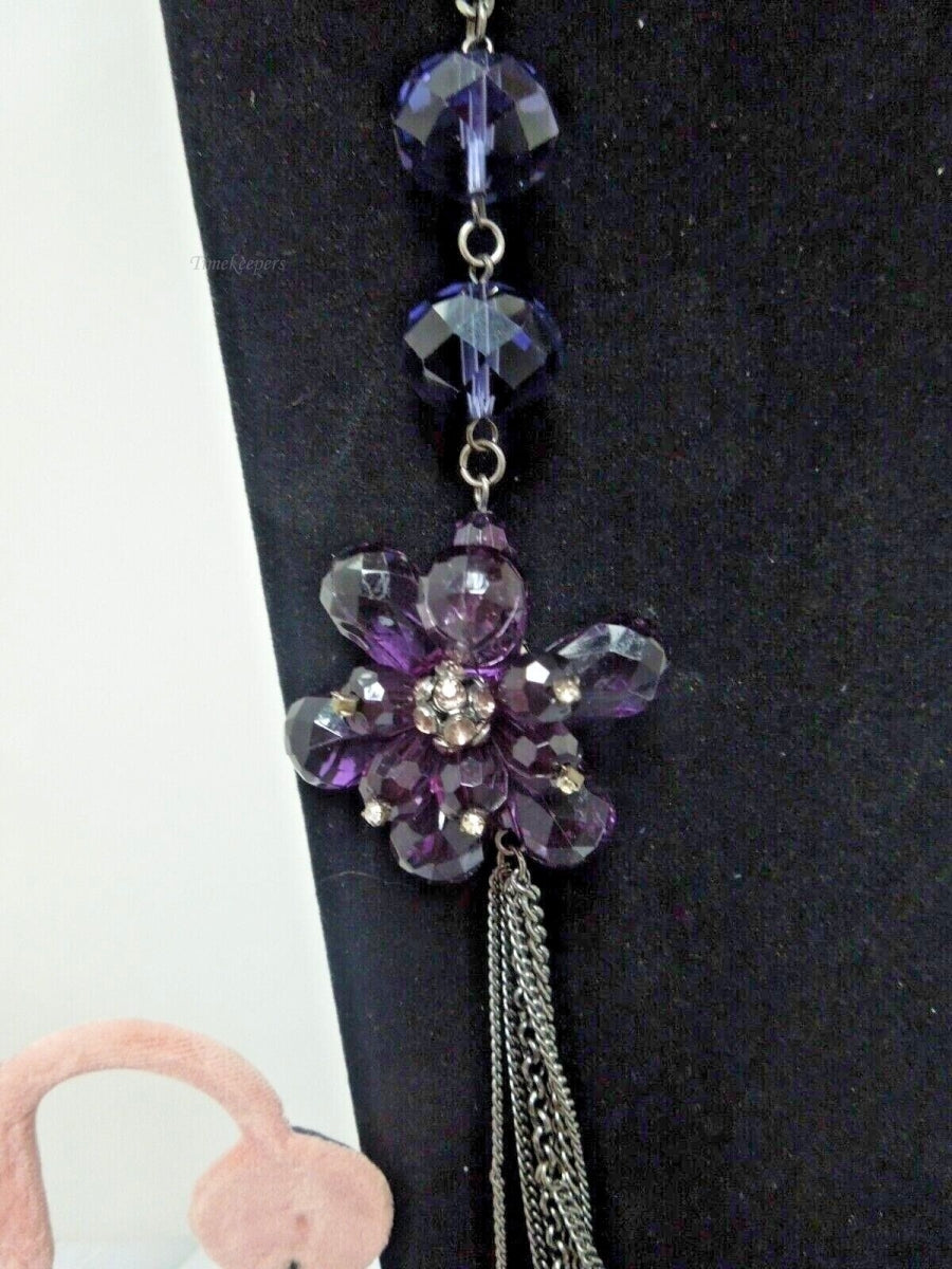 r891 Set of 4 fashion Jewelry Faux Purple Faceted Crystals Side Flower Necklace,Bracelet,Ring & Dangle Earrings