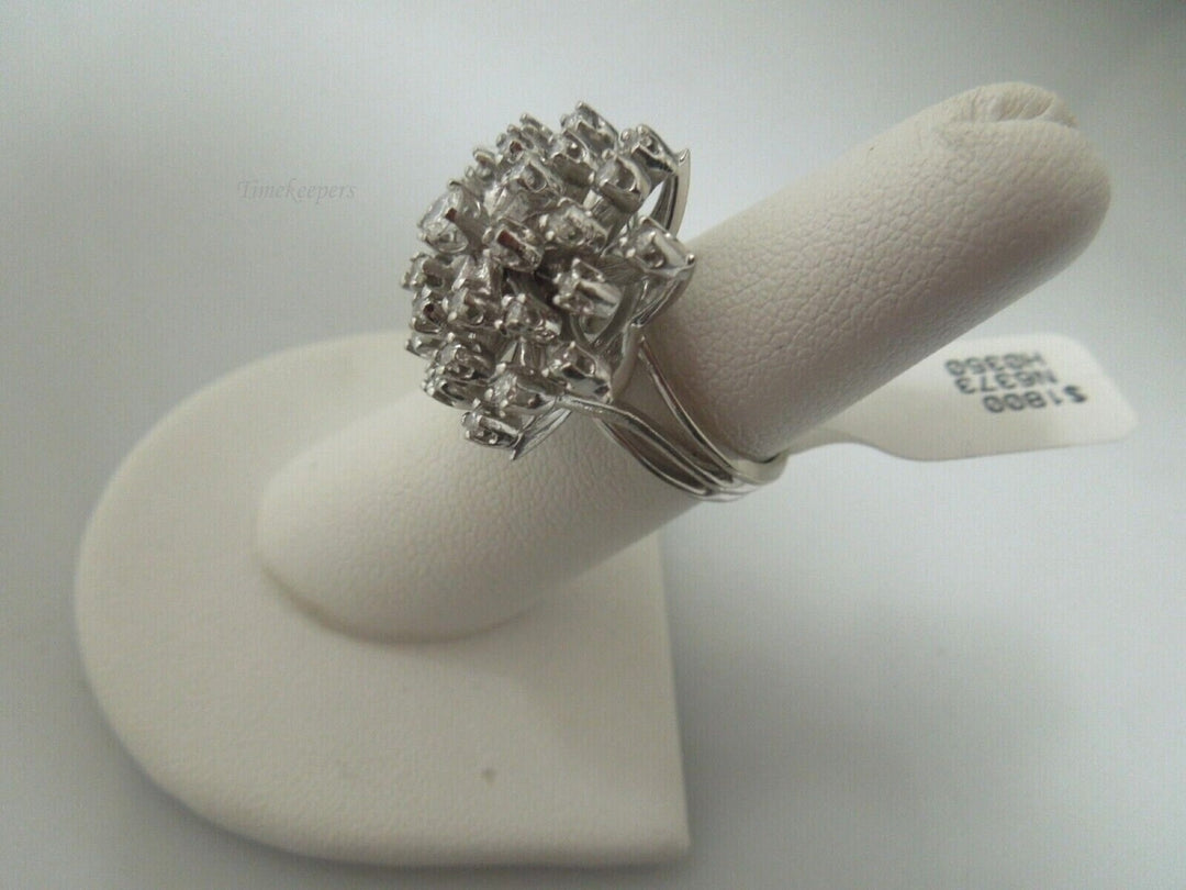 r569 14kt White Gold D-.45 cts Starburst Ring Size 6(USA)Signed 10.9g