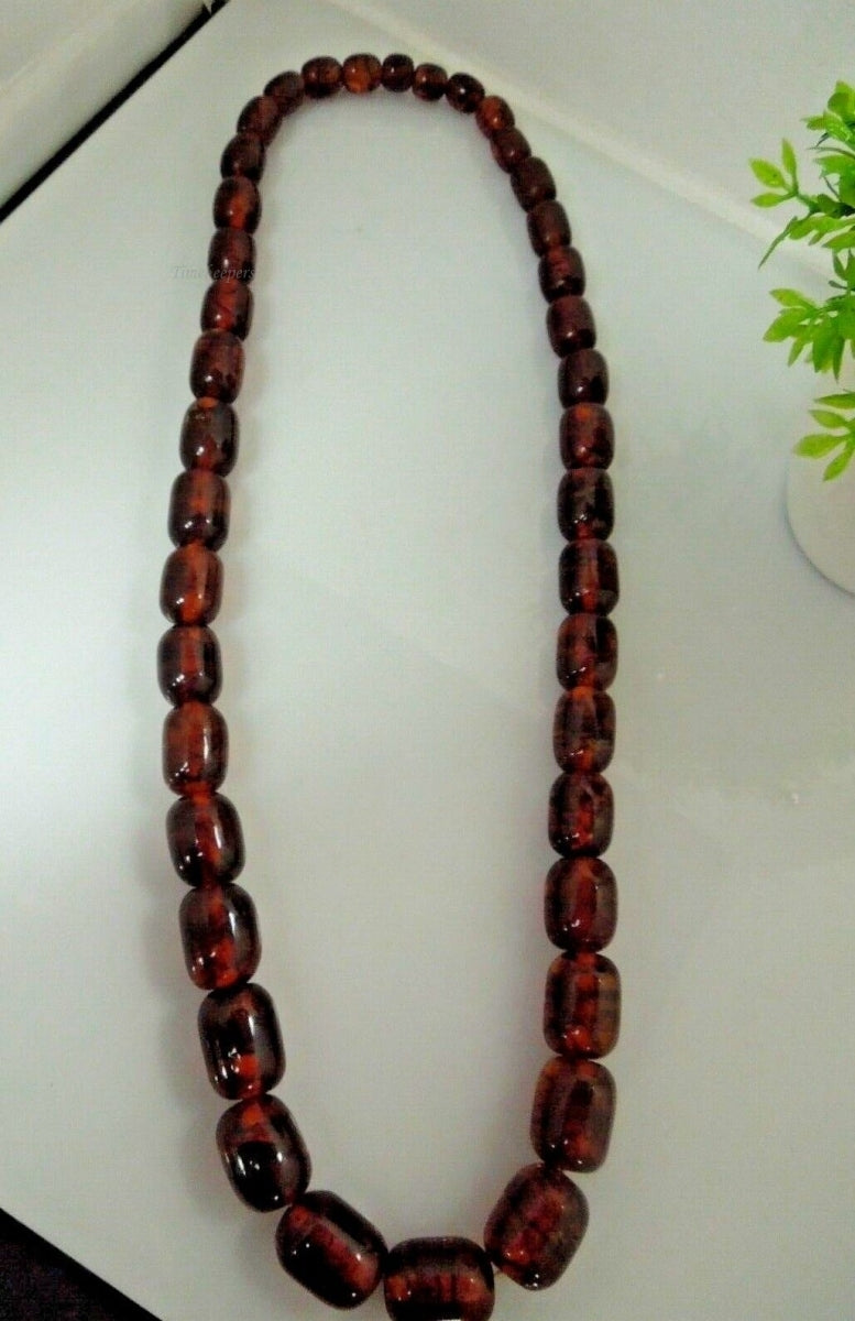 r597 Vintage Honey Amber Glass Graduated Beads Big Chunky Necklace 28"