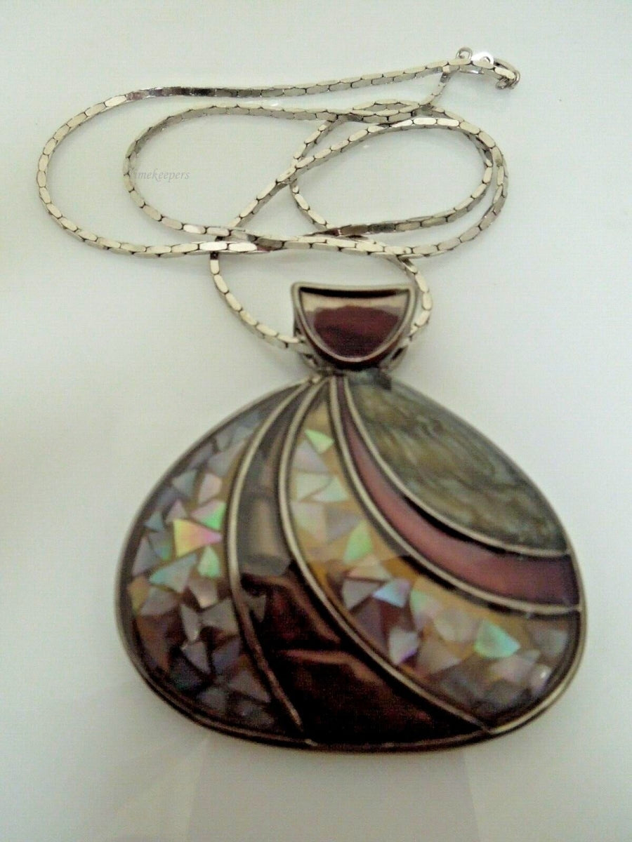 r651 Vintage Lia Sophia Enamel Pendant Statement Necklace Large Dynamic Design