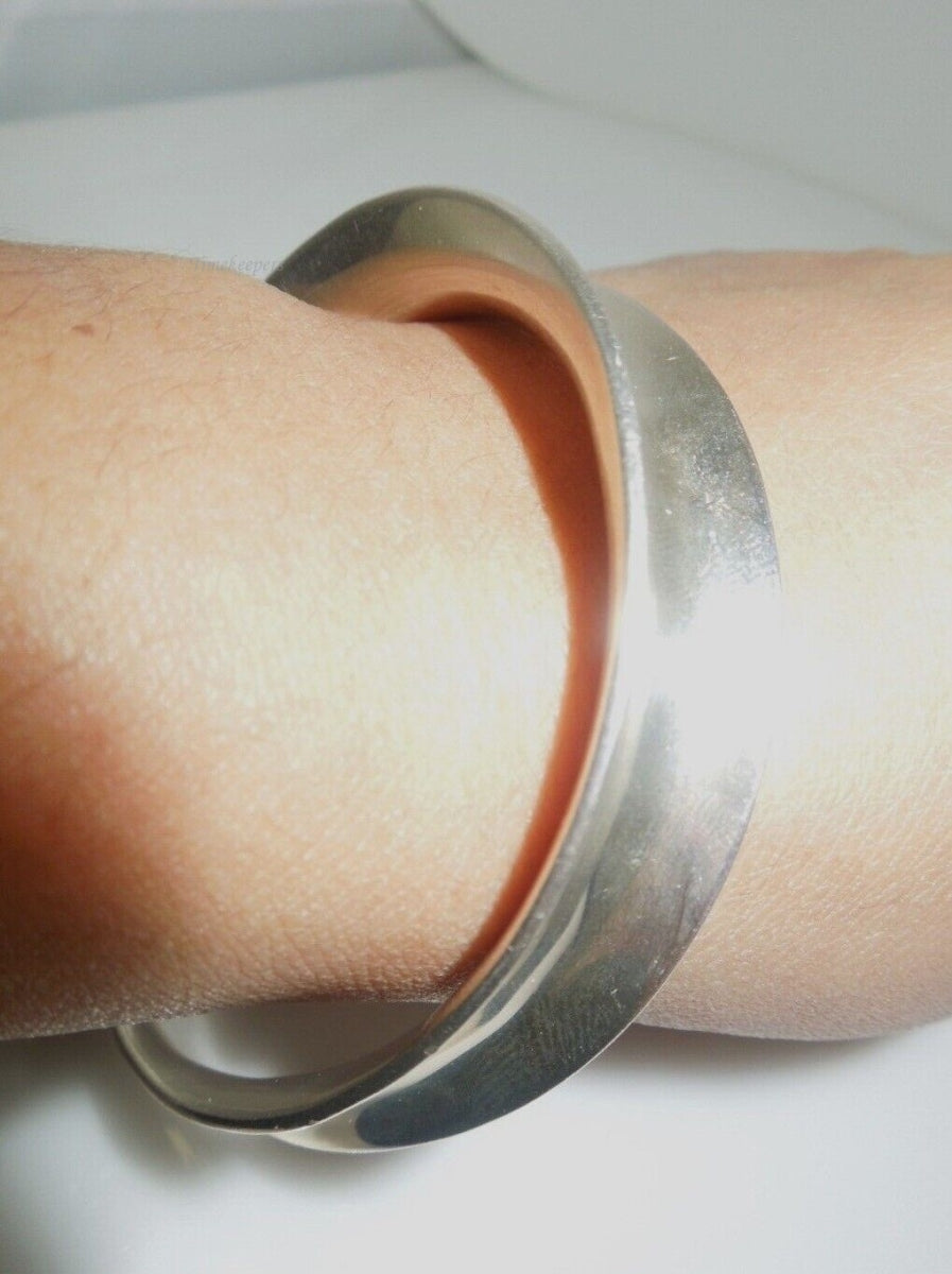 s033 Vintage Sterling Silver Taxco Mexico MODERNIST Twisted Bangle Bracelet,