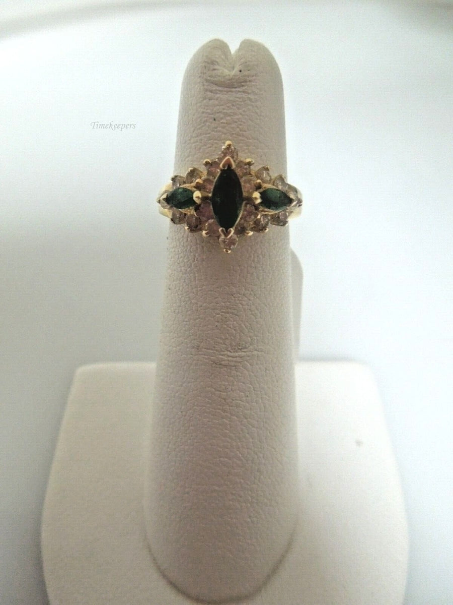 r852 14kt Yellow Gold Emerald Diamond Ring Size 4(USA) Signed 3.1g