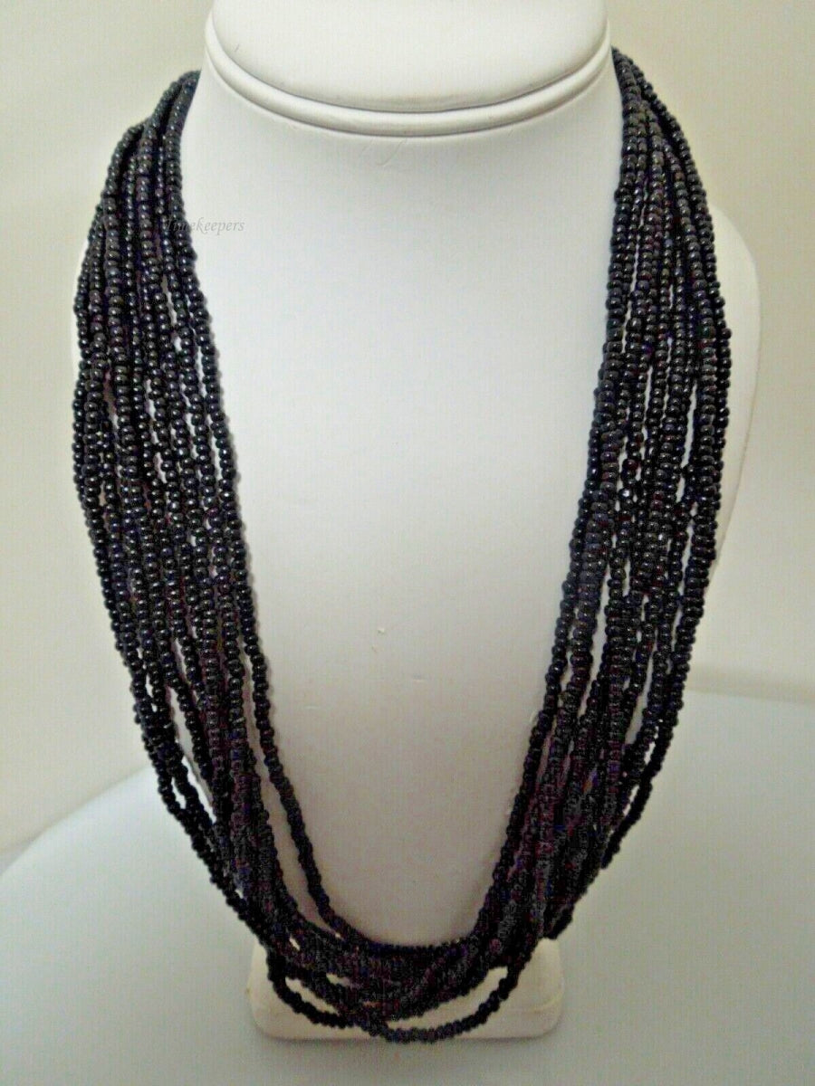 s065 Multi Strand Necklace Seed Bead Black 24"