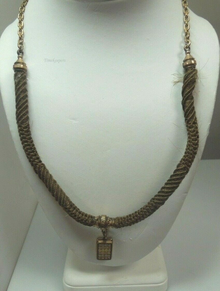 q814 Victorian Era Woven Hair Chain Necklace with Gold Filled Pendant and Clasp