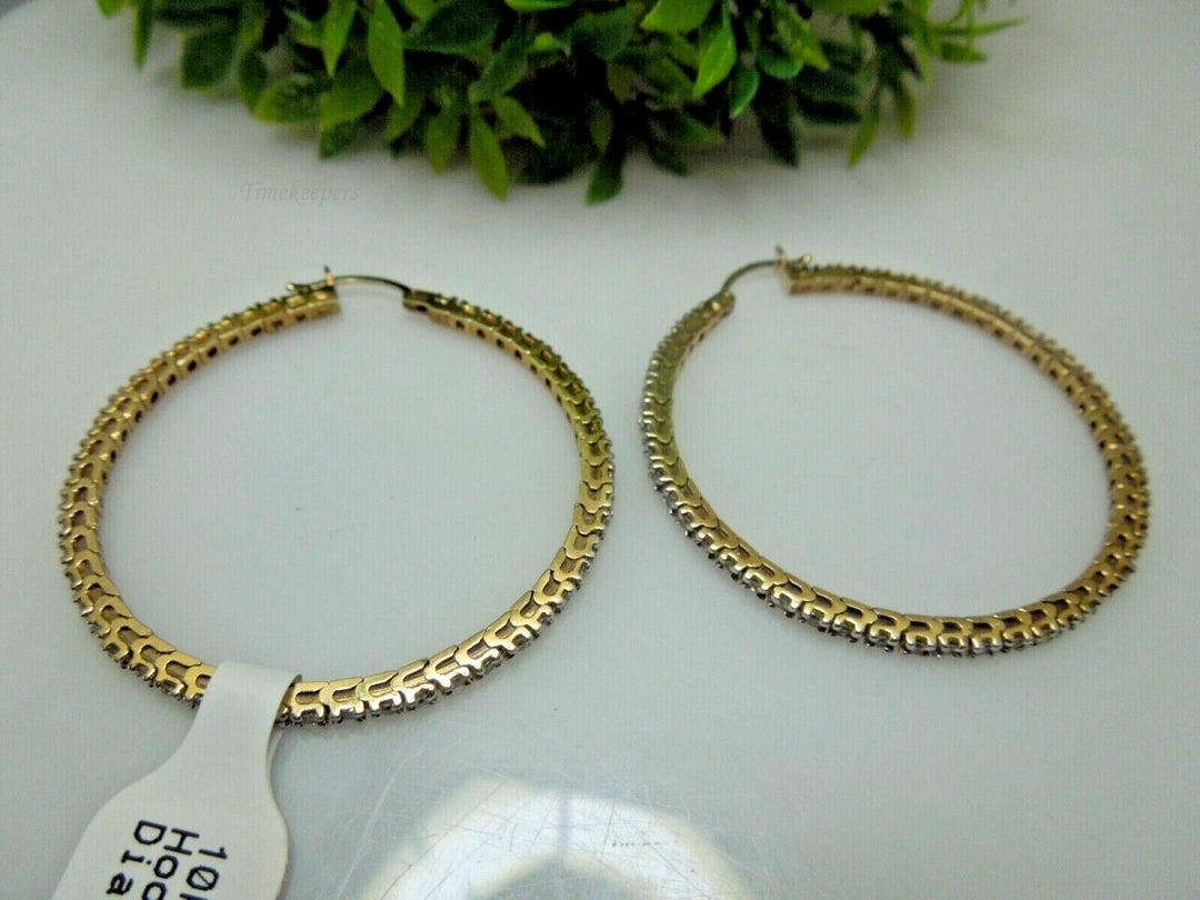 r250 10kt Yellow Gold Diamond .50cts Hoop Earrings Signed 9.7g