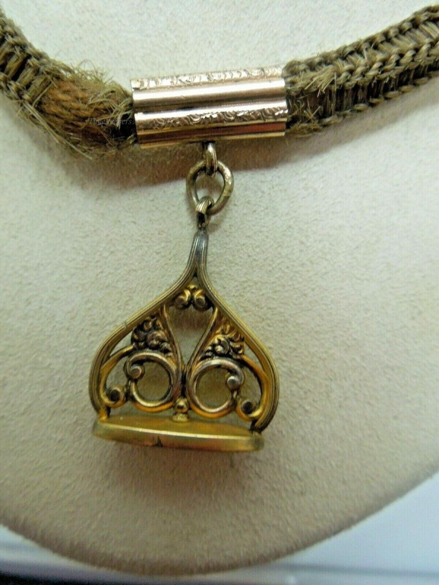 e590 Victorian Era Woven Hair Vest Pocket Watch Chain Gold Filled Pendant and Choker Necklace