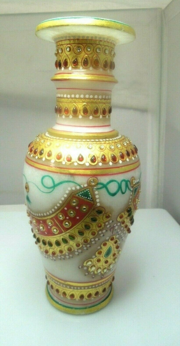 q526 Marble Hand Painted Marble Meenakari Work Flower Vase