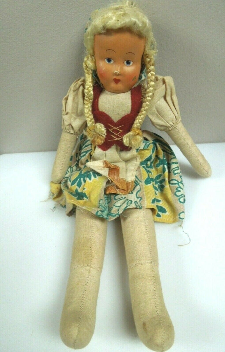 q966 Vintage Polish Doll with Composition Face, 12" Tall