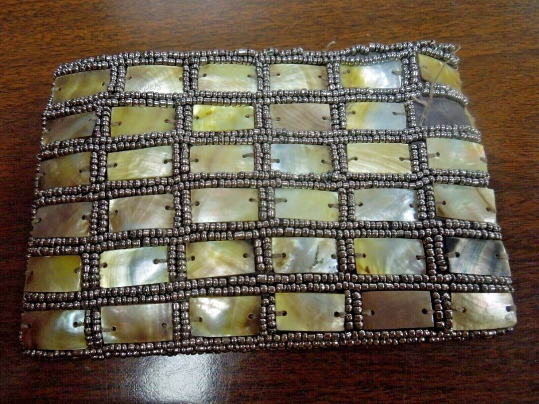 r586 Mother Of Pearl Shell and beaded Clutch Bag Purse Pouch Wristlet