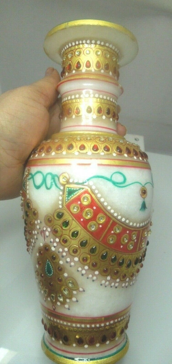 q526 Marble Hand Painted Marble Meenakari Work Flower Vase