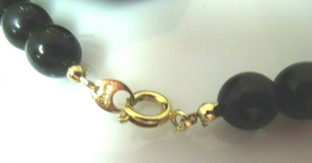 q592 Vintage Black Beaded Necklace Japan Signed Pendant Gold Accents Estate 18"