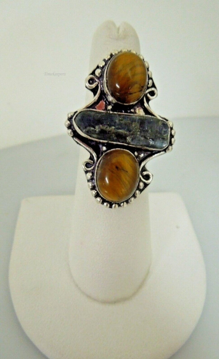 r638 Sterling Silver 925 Cocktail Tiger Eye Gemstone ring Size 6 Signed