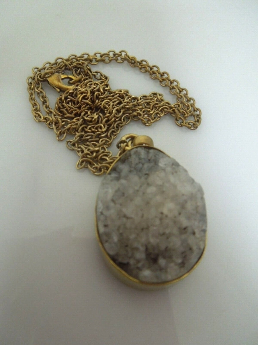 r652 Vintage Gold tone Raw Stone Tear Shaped pendant Necklace 28"