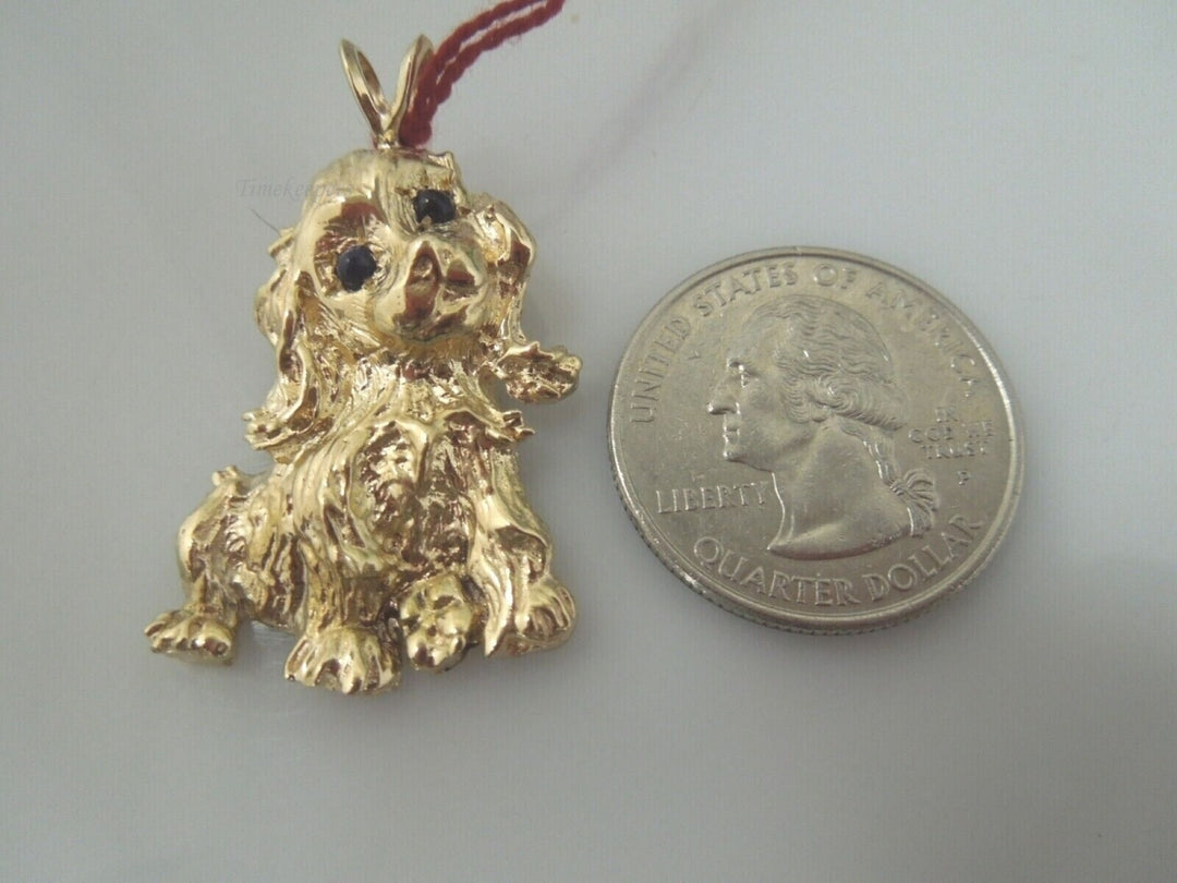 r572 14kt Yellow Gold Sapphire Cabo eyes Cute Puppy Dog Detailed Textured Pendant 11g/37mmx20mm