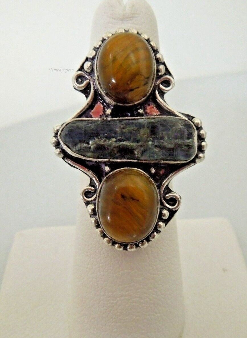 r638 Sterling Silver 925 Cocktail Tiger Eye Gemstone ring Size 6 Signed