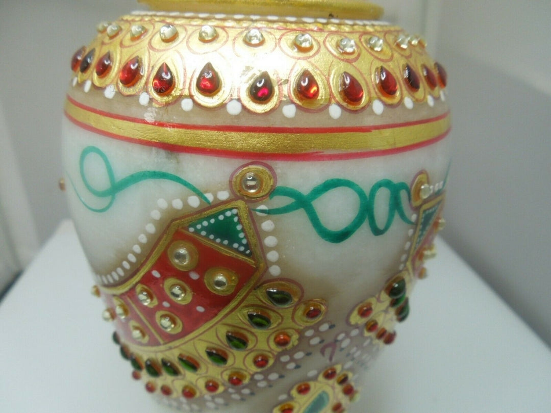 q526 Marble Hand Painted Marble Meenakari Work Flower Vase