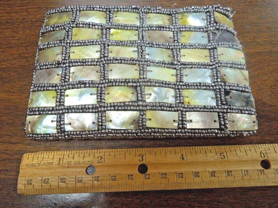 r586 Mother Of Pearl Shell and beaded Clutch Bag Purse Pouch Wristlet