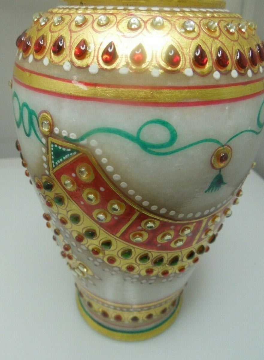 q526 Marble Hand Painted Marble Meenakari Work Flower Vase