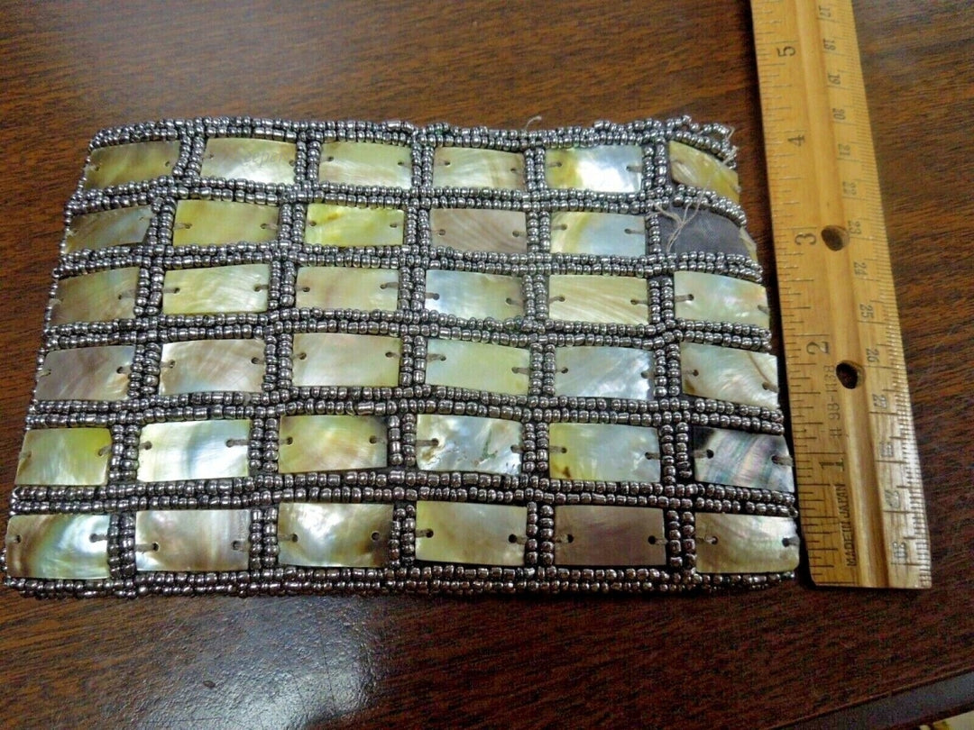 r586 Mother Of Pearl Shell and beaded Clutch Bag Purse Pouch Wristlet