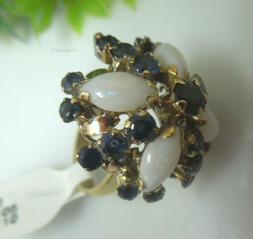 q510 Gorgeous 14kt Yellow Gold Opal Blue Spinel Ring Size 8(USA)