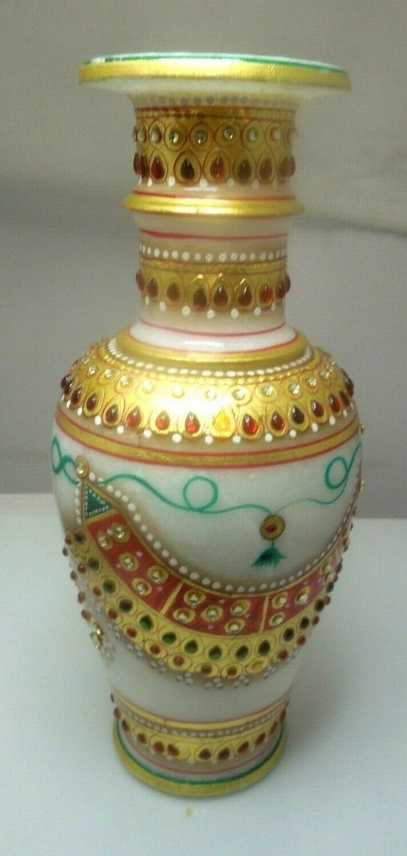 q526 Marble Hand Painted Marble Meenakari Work Flower Vase