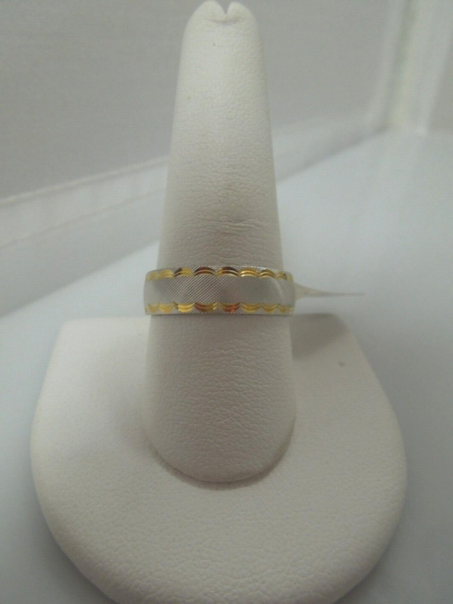 r505 Keepsake (14kt) White Yellow Gold Etched Wedding Band Size 9.75(USA) Signed