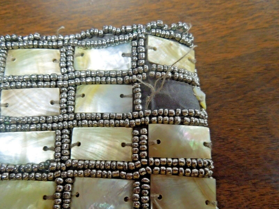 r586 Mother Of Pearl Shell and beaded Clutch Bag Purse Pouch Wristlet