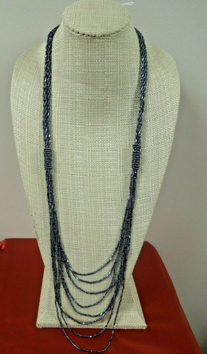 q774 Vintage Beautiful Black Spinel Beads Necklace 8 Stands