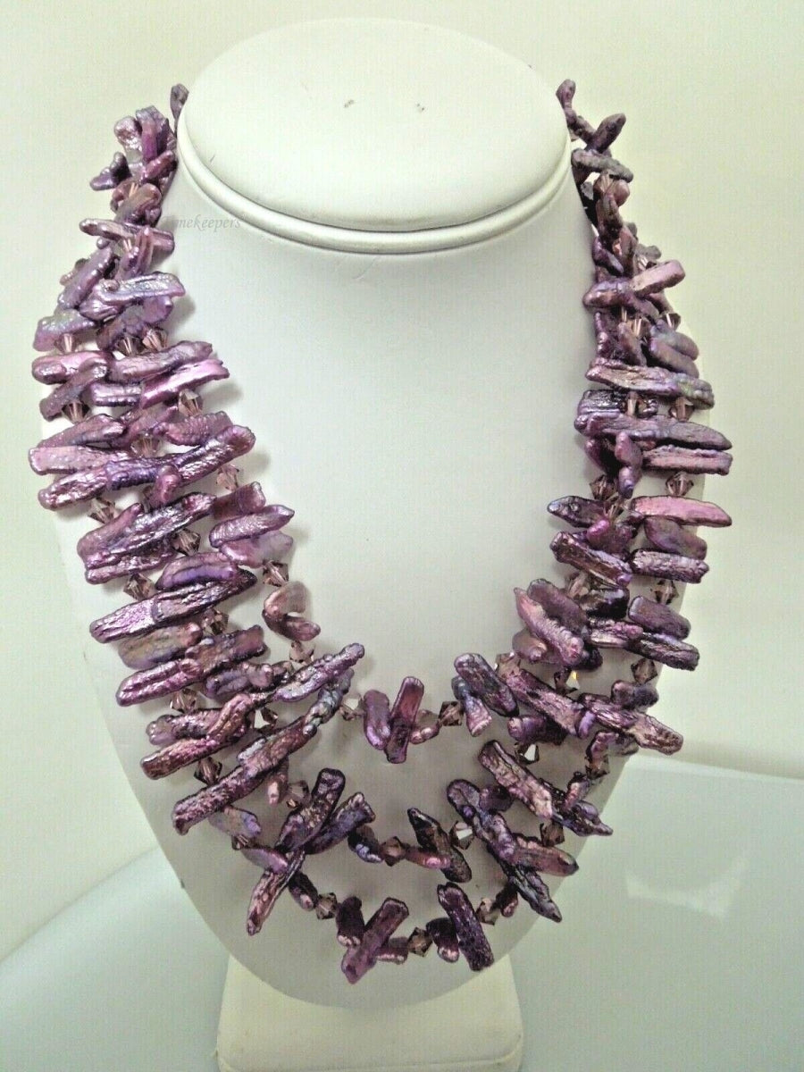 s068 Vintage Crystal Dyed Keshi Pearl Bib Collar Necklace 20" Very Pretty