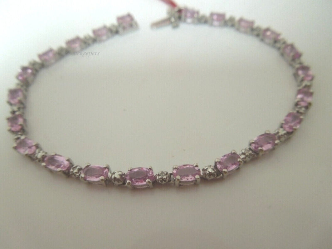 r934 14kt White Gold Pink Stone Tennis Bracelet 7" /7.5g