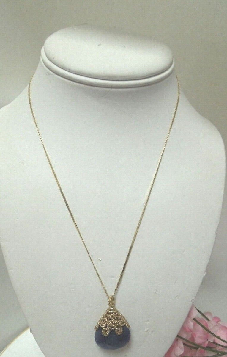 r951 14kt Yellow Gold Blue Stone Chain Necklace 17" signed 10.2g