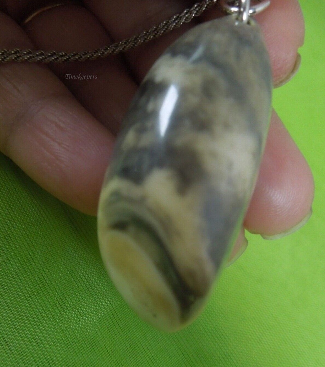 r814 Vintage Sterling Silver Gold tone Resin Synthetic Stone Pendant Necklace 18" Signed 