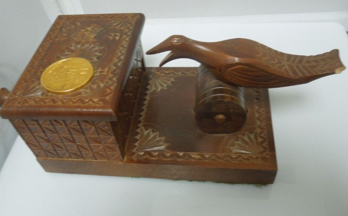 R747 2024 Vintage Wooden Cigar Box, Cigarette Holder, Wood Carving Box with Mechanical Bird.