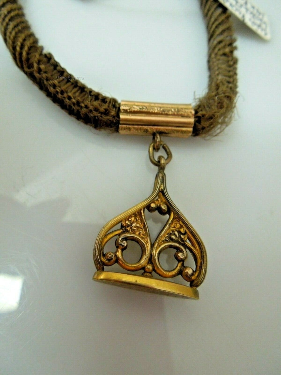 e590 Victorian Era Woven Hair Vest Pocket Watch Chain Gold Filled Pendant and Choker Necklace