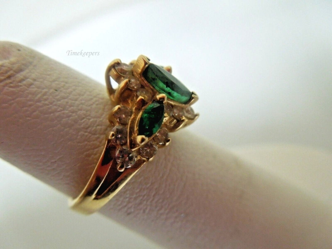 r852 14kt Yellow Gold Emerald Diamond Ring Size 4(USA) Signed 3.1g