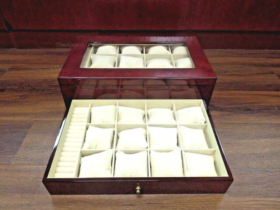 r345 Red Luxury Wooden Watch Box for 24 Watches/Bracelets, Rings W/ Hand Made Pillows