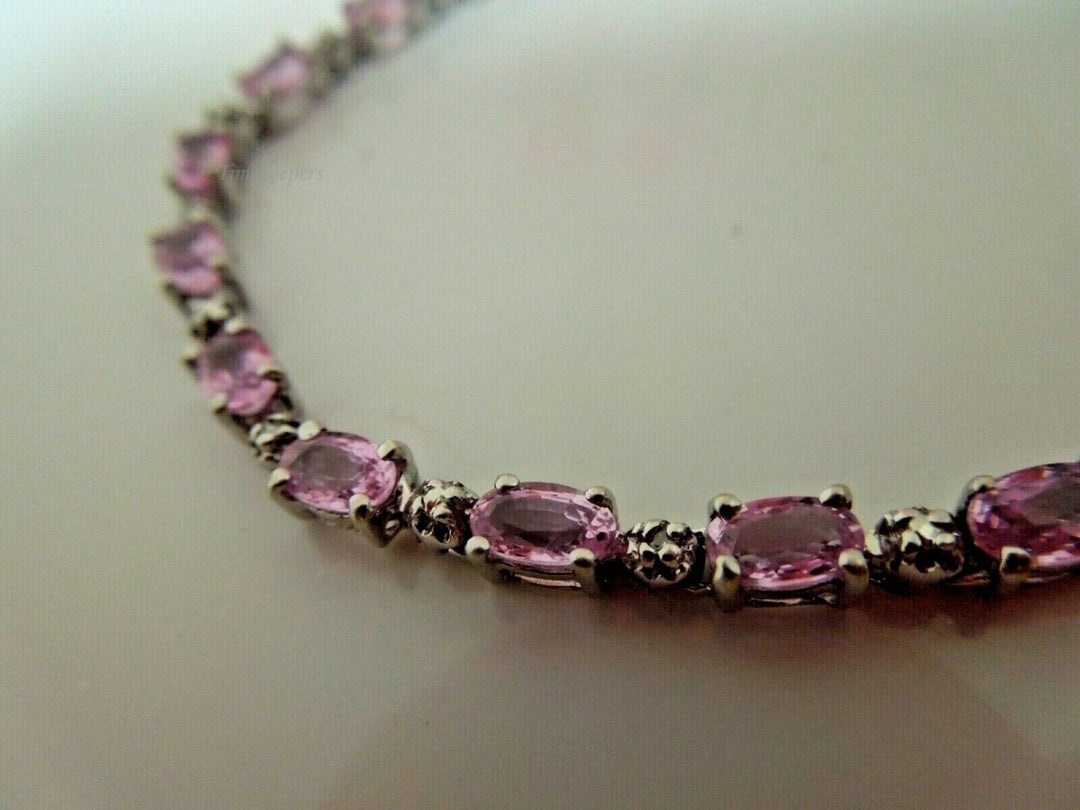 r934 14kt White Gold Pink Stone Tennis Bracelet 7" /7.5g