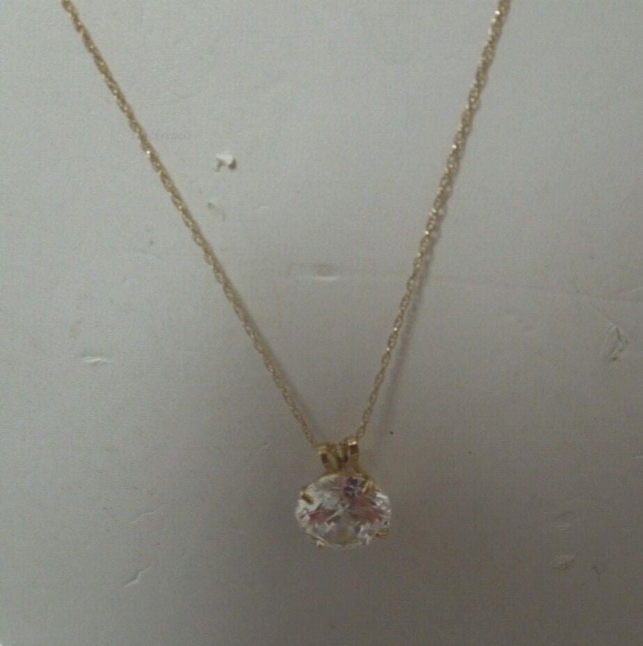 r971 10kt Yellow Gold Chain Cubic Zirconia Pendant 18" Signed 1.3g