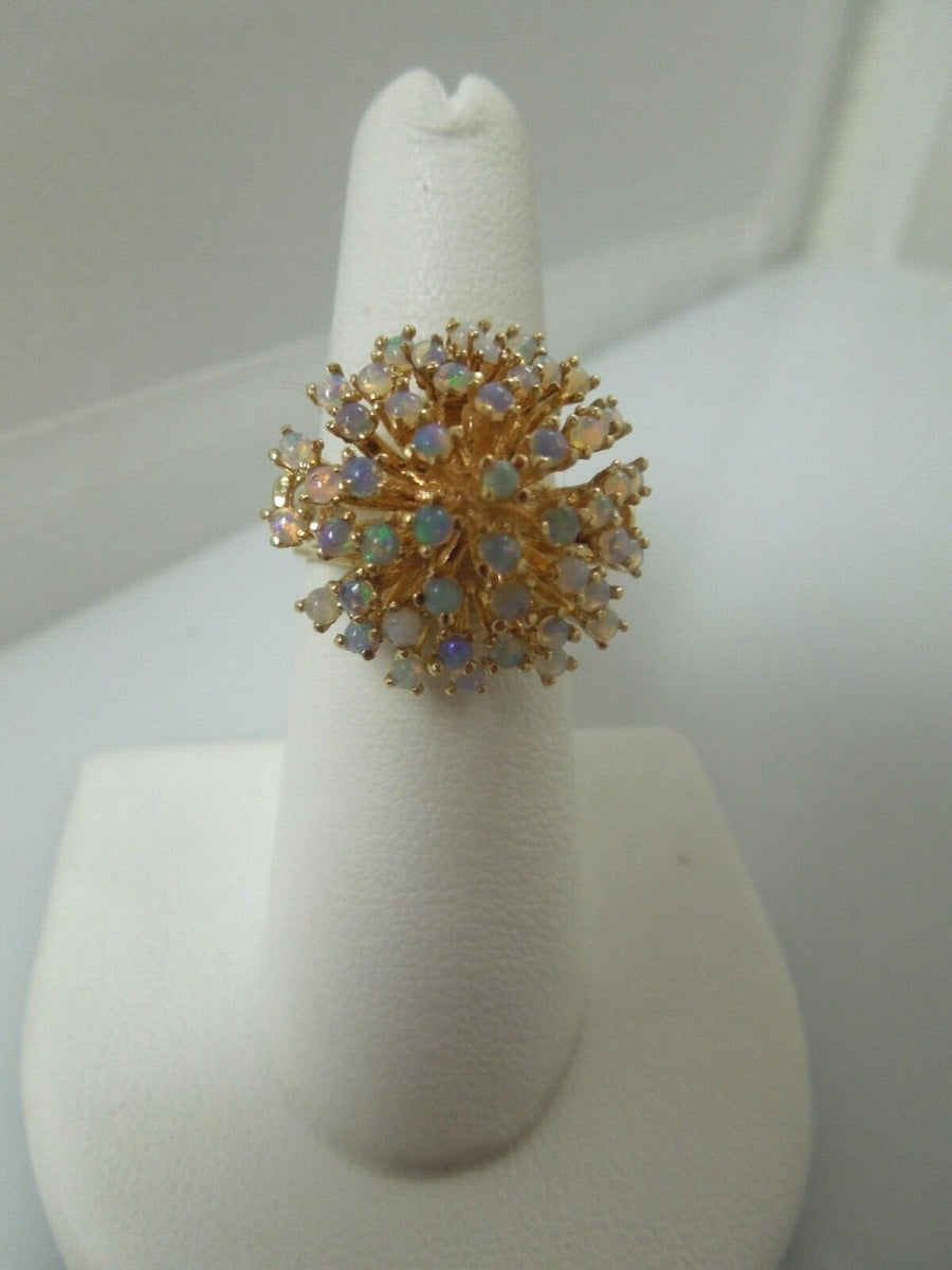 r499 14kt Yellow Gold Natural Opal Filigree DOME Ring BIG Signed 6 1/4 (USA)