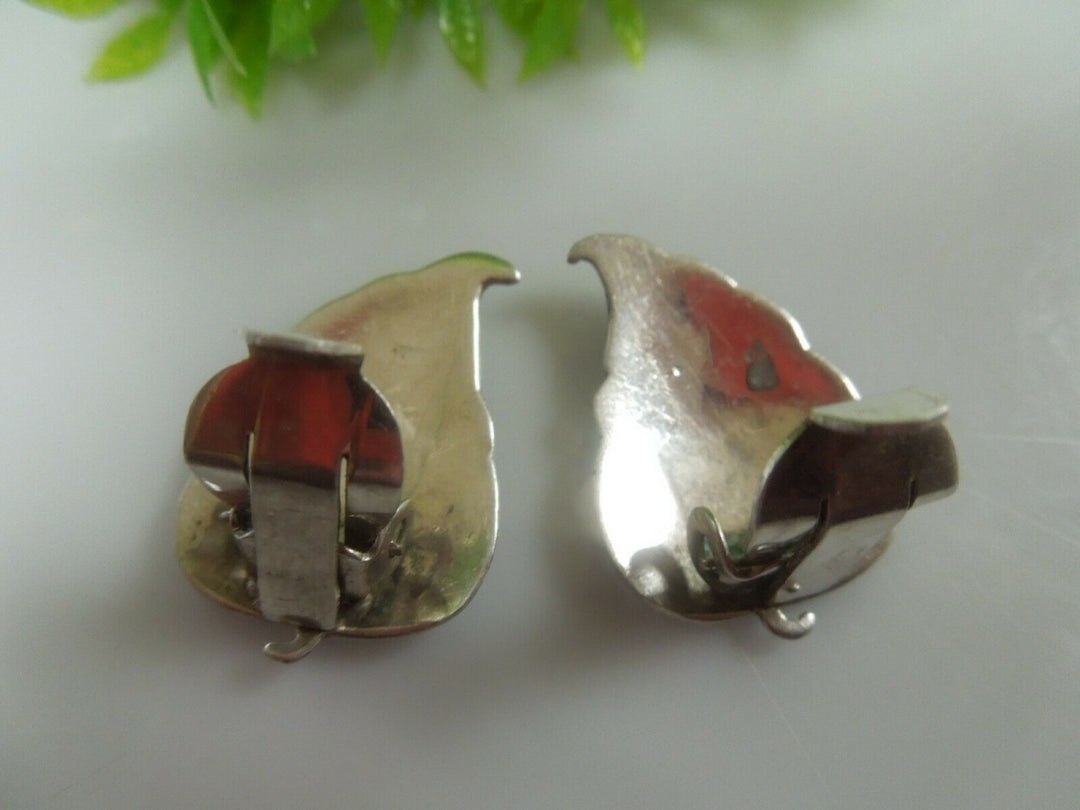 q726 Vintage Siam Sterling Silver Leaf Shaped Earrings 6.7 g