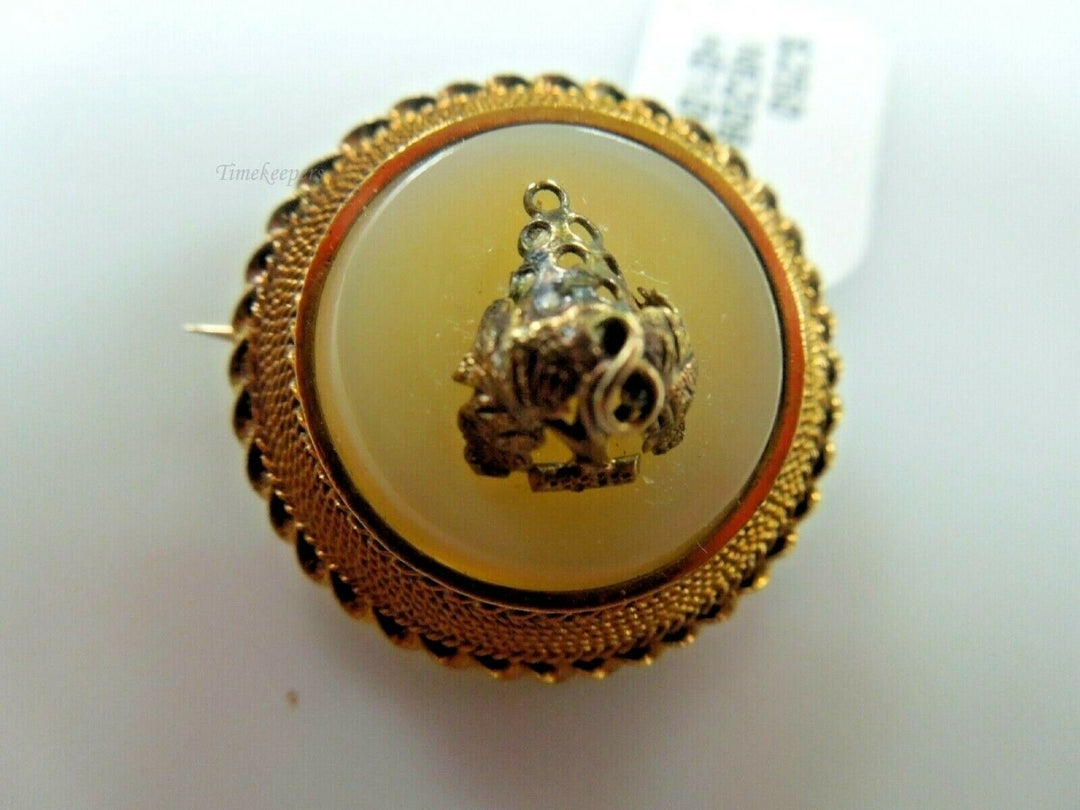 q727 Vintage 14kt Yellow Gold 1890s Round Pin Brooch