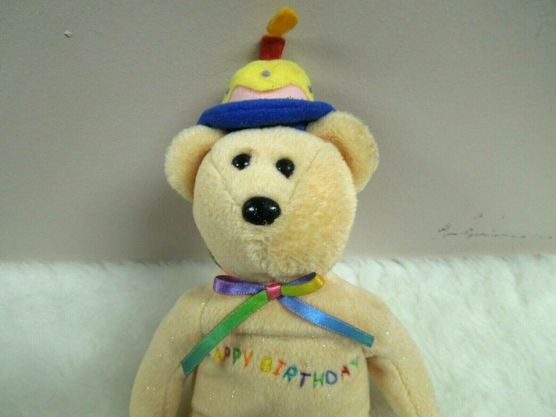 q848 Ty 2010 Beanie Babies Celebration Bear “Happy Birthday” Plush Stuffed Animal Toy