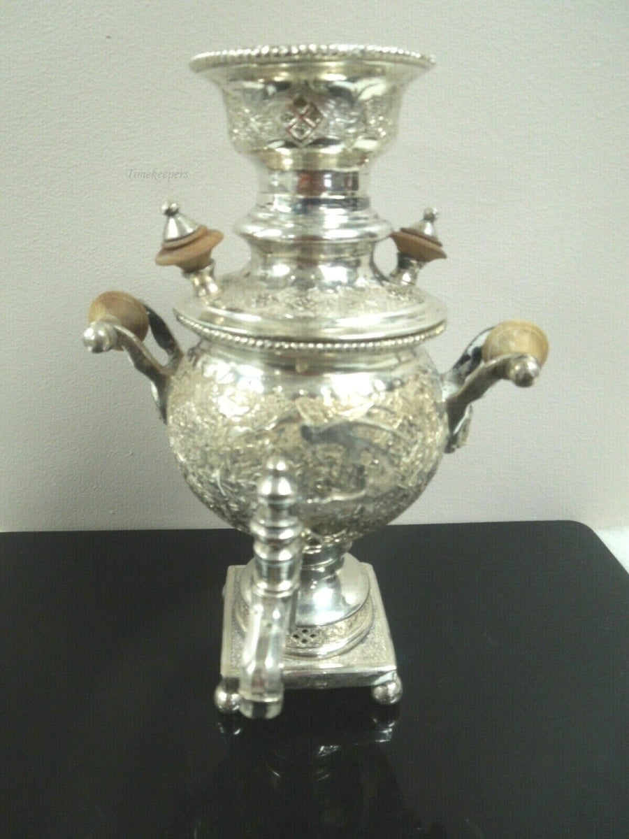 q866 Antique Rare Russian  Souvenir Mini Miniature Silver Plating Samovar 1898